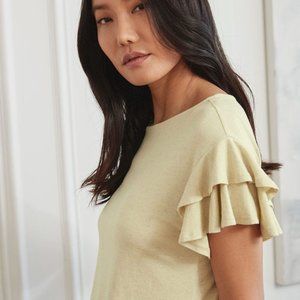 RW&Co Linen Crew-Neck Linen-Blend T-Shirt with Tiered Ruffle Sleeves